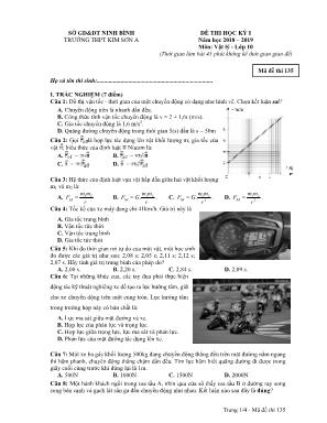 Đề thi học kỳ I môn Vật lý Lớp 10 - Mã đề 135 - Năm học 2018-2019 - Trường THPT Kim Sơn A (Có đáp án)